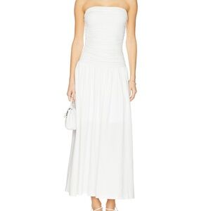 NWT Strapless White Maxi Dress with Ruched Bodice